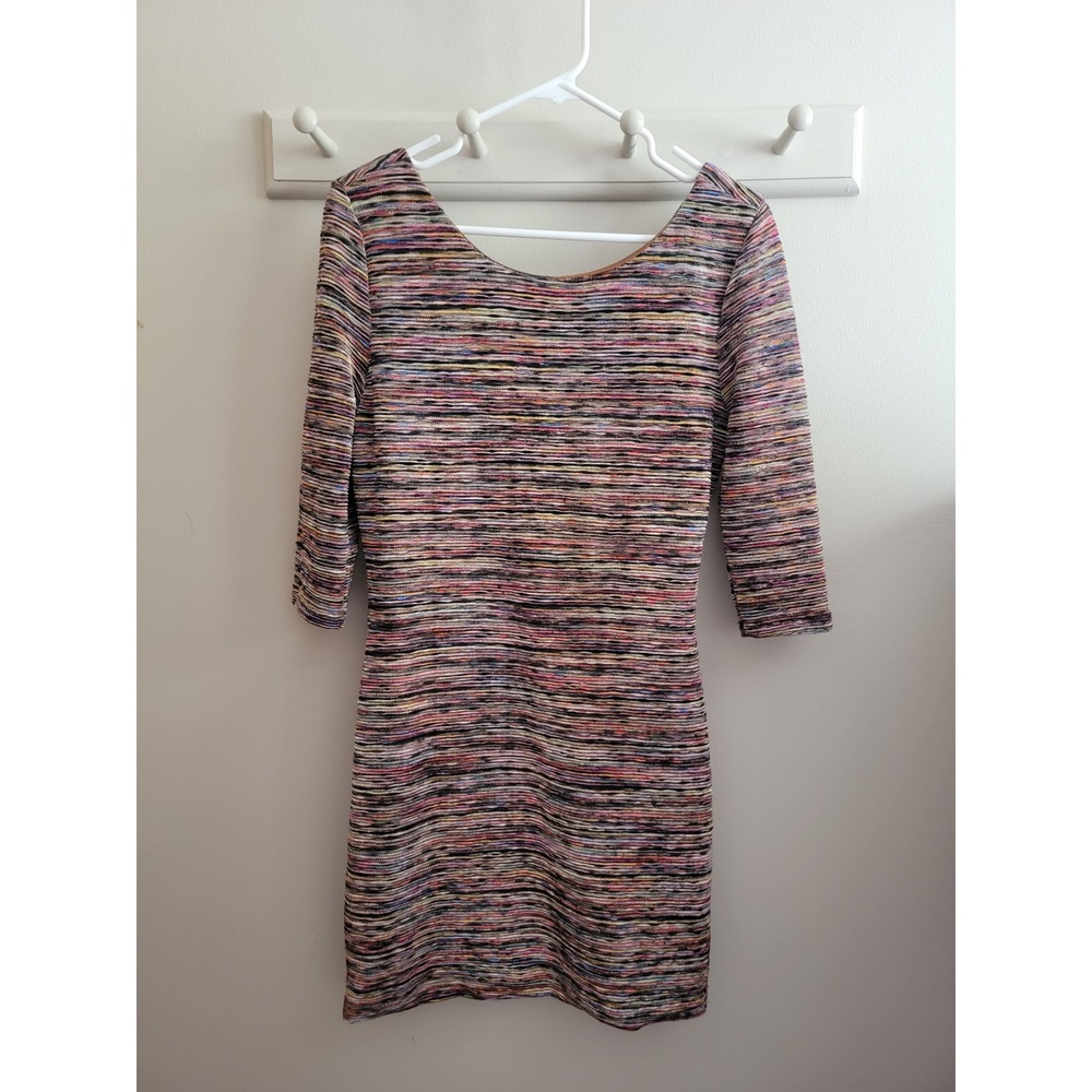 Lily Rose Open Back Scoop Neck Multi Color Knit Lined Mini Dress XL holiday EUC